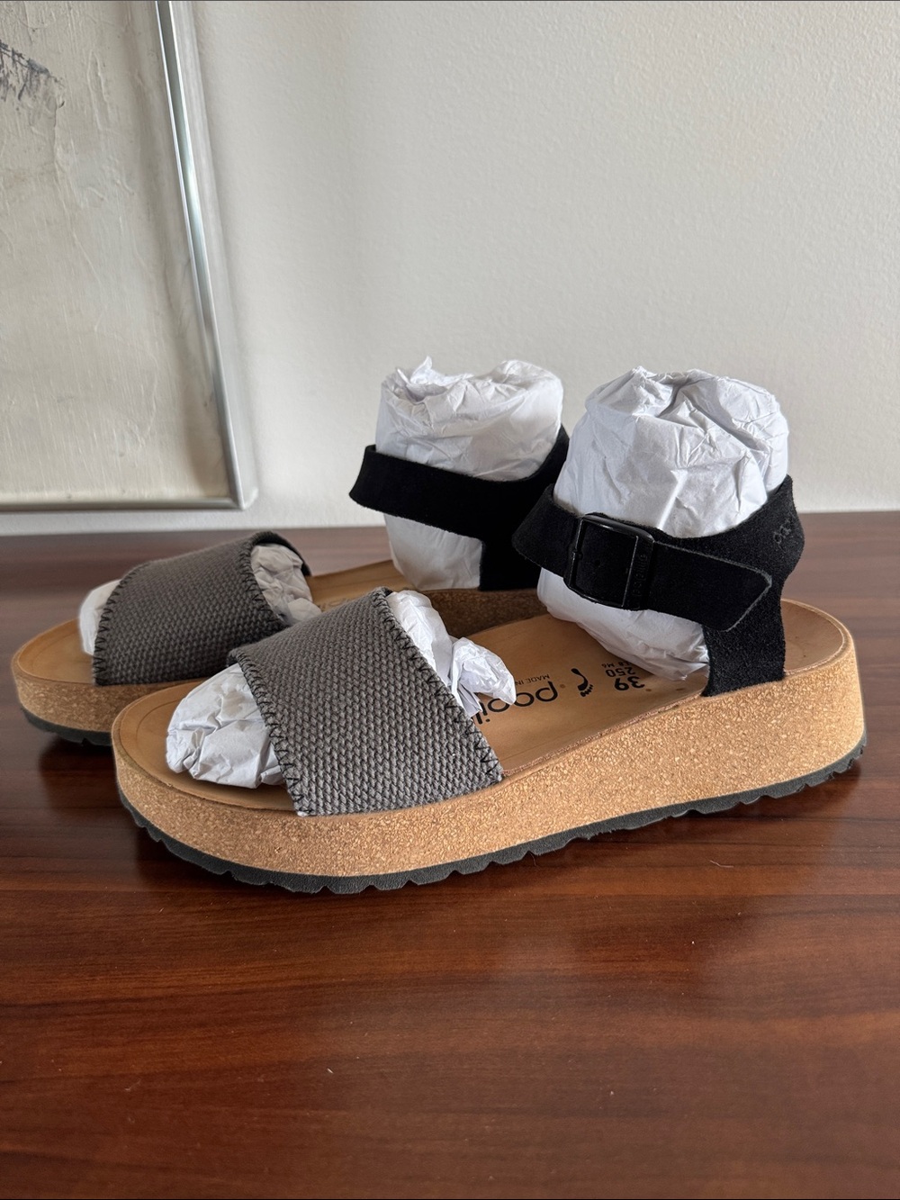 Birkenstock Papillio Glenda Anthracite Suede Canvas Sandal 39 8-8.5